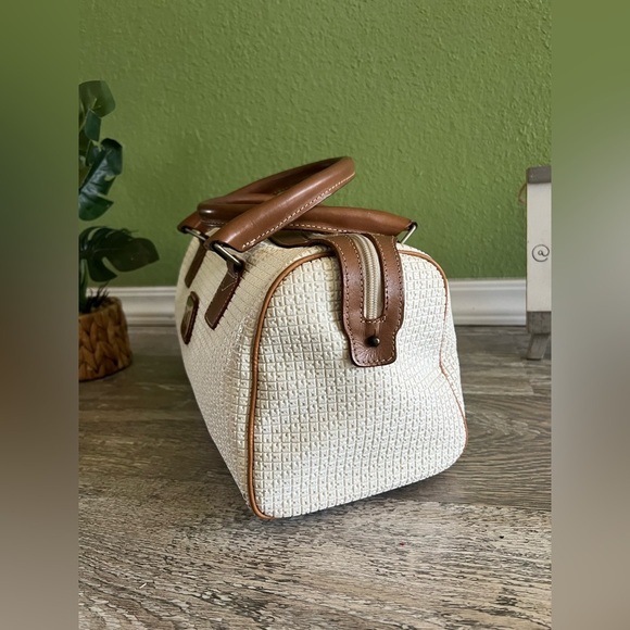 TED LAPIDUS Paris Monogram Logo Embossed Leather Handle Boston Bag Rare White - Picture 6 of 14